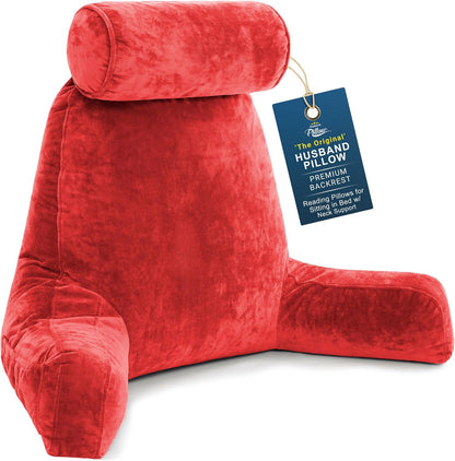 Husband Pillow XXL The Original for Adults - 30" Tall Backrest for Sitting Up in Bed - Firm Support Reading, Bed Rest Pillow for Adult, Neck Roll, Removable Cover - TV - Carolina Blue