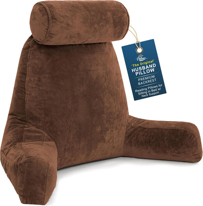 Husband Pillow XXL The Original for Adults - 30" Tall Backrest for Sitting Up in Bed - Firm Support Reading, Bed Rest Pillow for Adult, Neck Roll, Removable Cover - TV - Carolina Blue