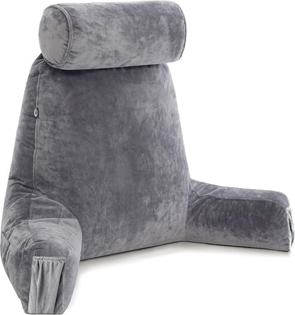 Husband Pillow XXL The Original for Adults - 30" Tall Backrest for Sitting Up in Bed - Firm Support Reading, Bed Rest Pillow for Adult, Neck Roll, Removable Cover - TV - Carolina Blue