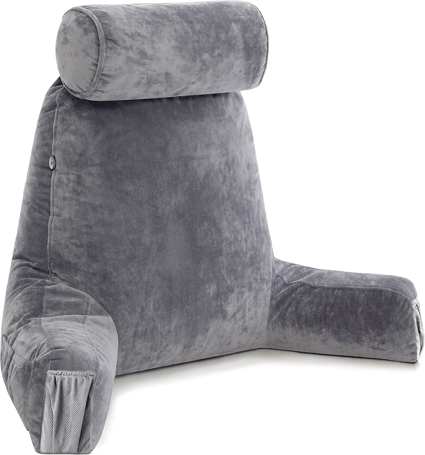 Husband Pillow Medium Reading Pillow with Arms - 23" Backrest for Sitting Up in Bed - Firm Support Bed Rest Pillow for Adults, Neck Roll, Removable Cover - TV, Reading, Lounging - Black