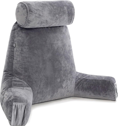 Husband Pillow Medium Reading Pillow with Arms - 23" Backrest for Sitting Up in Bed - Firm Support Bed Rest Pillow for Adults, Neck Roll, Removable Cover - TV, Reading, Lounging - Black
