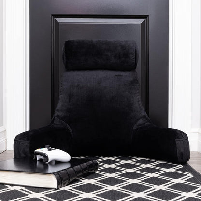 Husband Pillow Medium Reading Pillow with Arms - 23" Backrest for Sitting Up in Bed - Firm Support Bed Rest Pillow for Adults, Neck Roll, Removable Cover - TV, Reading, Lounging - Black